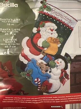 Bucilla Green Felt Santa & Snowman Christmas Holiday Stocking kit